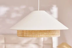 Suspension en coton écru et cannage rotin naturel D50 cm HAIKO