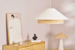 Suspension en coton écru et cannage rotin naturel D50 cm HAIKO