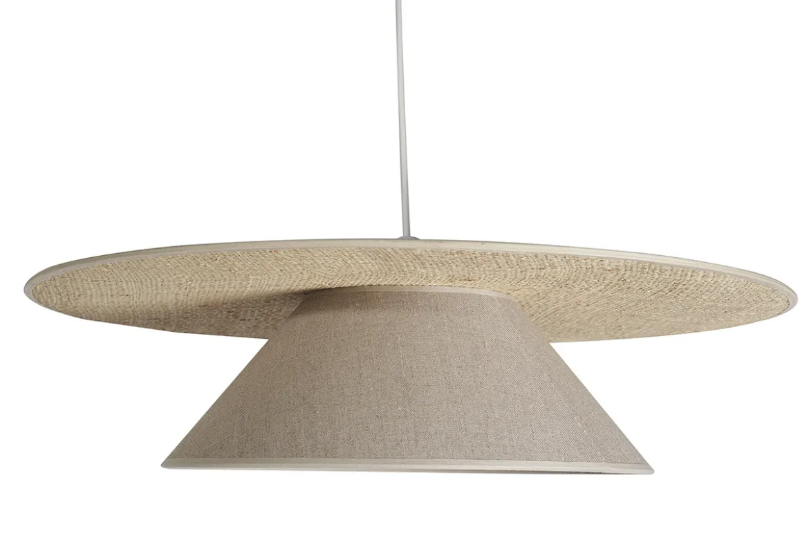 Suspension en lin beige et rabane naturelle L55 cm AZAMI