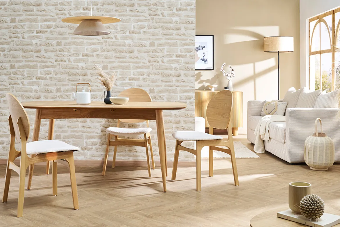 Suspension en lin beige et rabane naturelle L55 cm AZAMI
