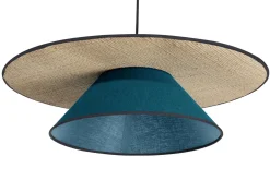 Suspension en lin bleu paon et rabane naturelle D55 cm AZAMI