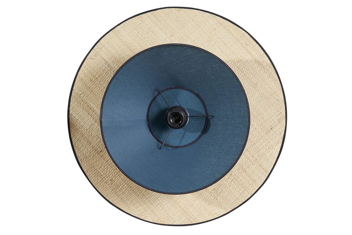 Suspension en lin bleu paon et rabane naturelle D55 cm AZAMI