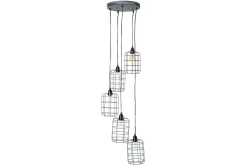 Suspension industrielle 5 lampes étagées en métal patiné effet vieilli L30 cm LOFT