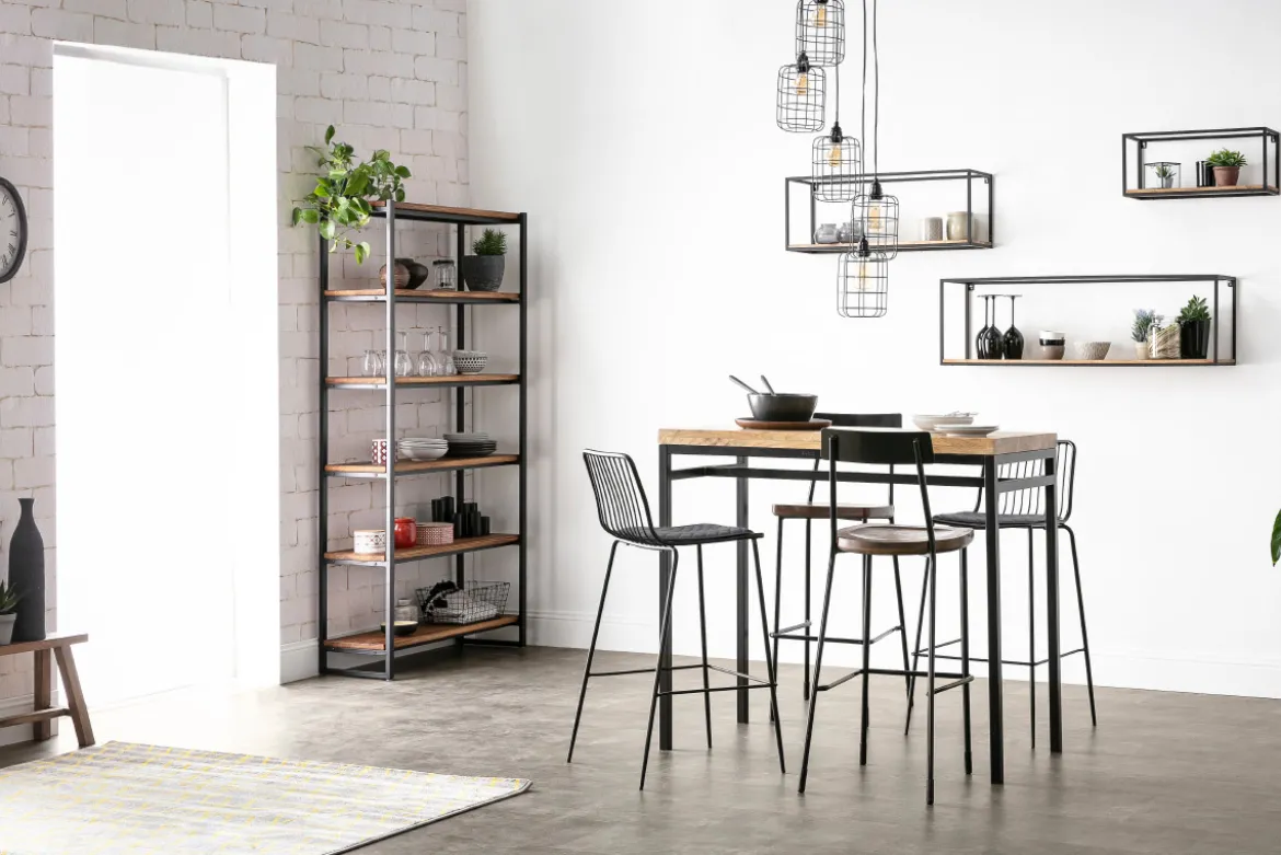 Suspension industrielle 5 lampes étagées en métal patiné effet vieilli L30 cm LOFT