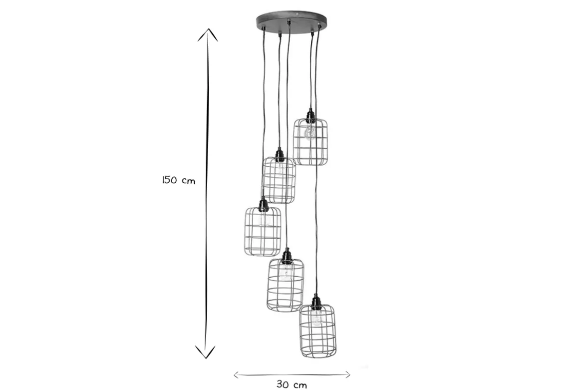 Suspension industrielle 5 lampes étagées en métal patiné effet vieilli L30 cm LOFT