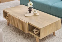 Table basse avec portes coulissantes bois manguier massif ALBA