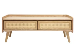 Table basse avec rangements en bois clair frêne et cannage rotin L120 cm ELSY