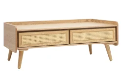 Table basse avec rangements en bois clair frêne et cannage rotin L120 cm ELSY