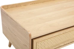 Table basse avec rangements en bois clair frêne et cannage rotin L120 cm ELSY