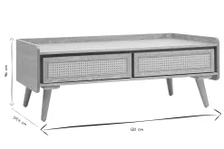 Table basse avec rangements en bois clair frêne et cannage rotin L120 cm ELSY