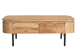 Table basse avec rangements en bois massif et métal noir 4 tiroirs L115 cm NAPOLI