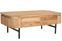 Table basse avec rangements en bois massif et métal noir 4 tiroirs L115 cm NAPOLI