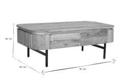 Table basse avec rangements en bois massif et métal noir 4 tiroirs L115 cm NAPOLI