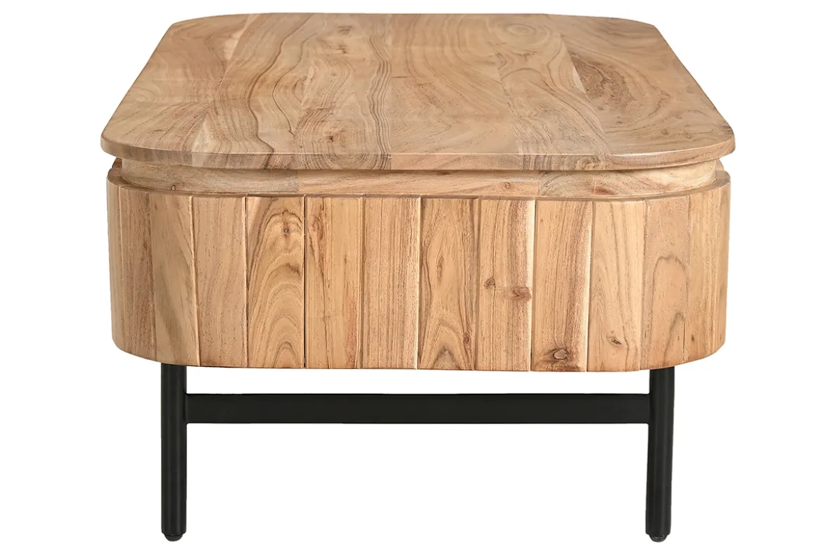 Table basse avec rangements en bois massif et métal noir 4 tiroirs L115 cm NAPOLI