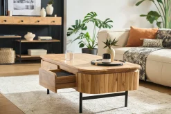 Table basse avec rangements en bois massif et métal noir 4 tiroirs L115 cm NAPOLI