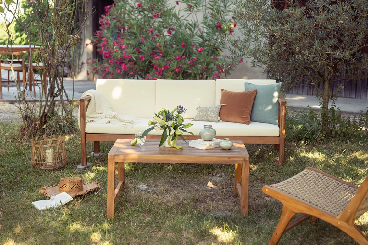 Table basse de jardin rectangulaire en bois teck massif L100 cm SUNDA