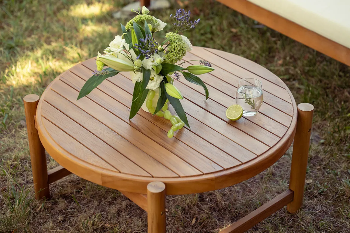 Table basse de jardin ronde en bois teck massif D80 cm MOANA