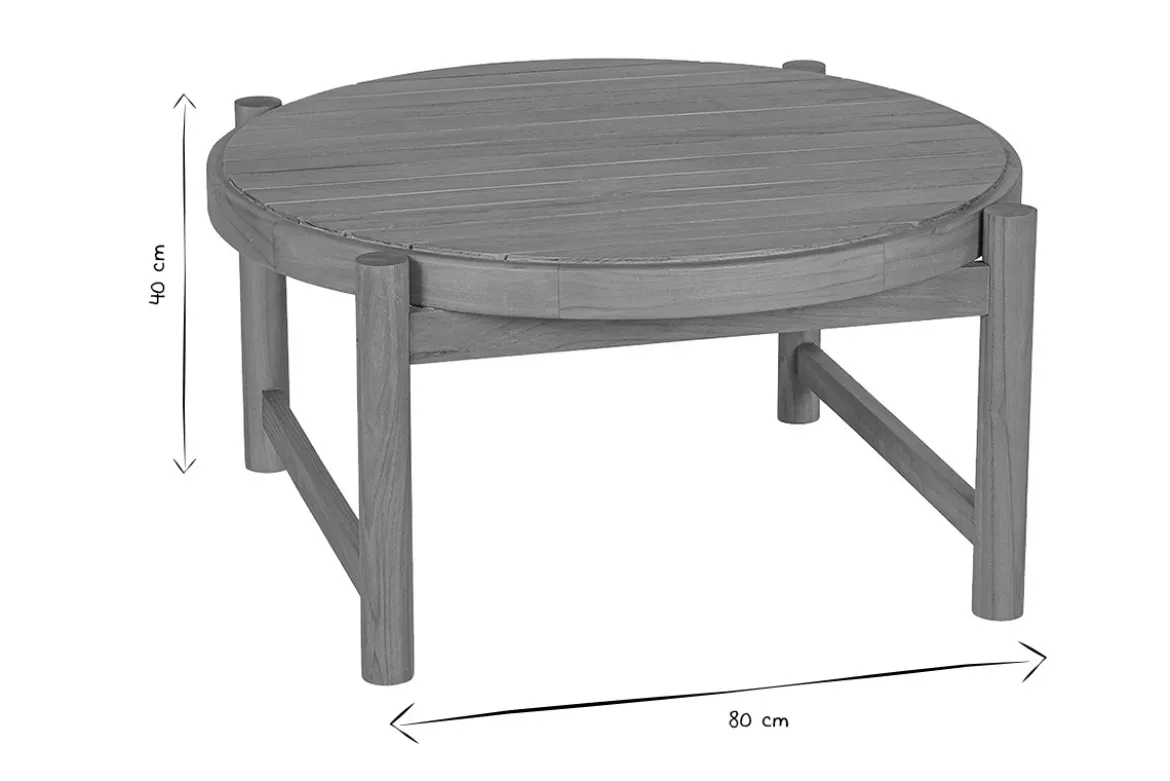 Table basse de jardin ronde en bois teck massif D80 cm MOANA