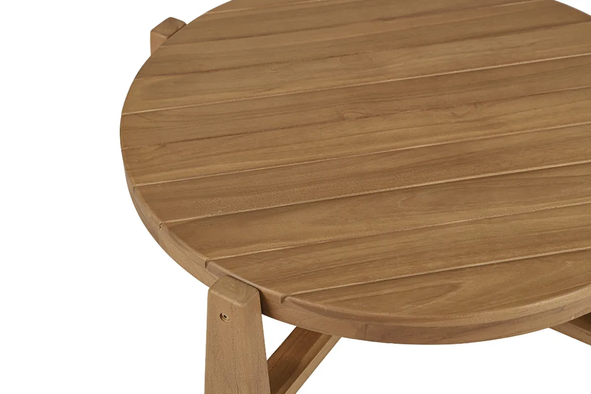 Table basse de jardin ronde en bois teck massif D82 cm CAROLINA