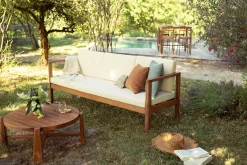 Table basse de jardin ronde en bois teck massif D82 cm CAROLINA
