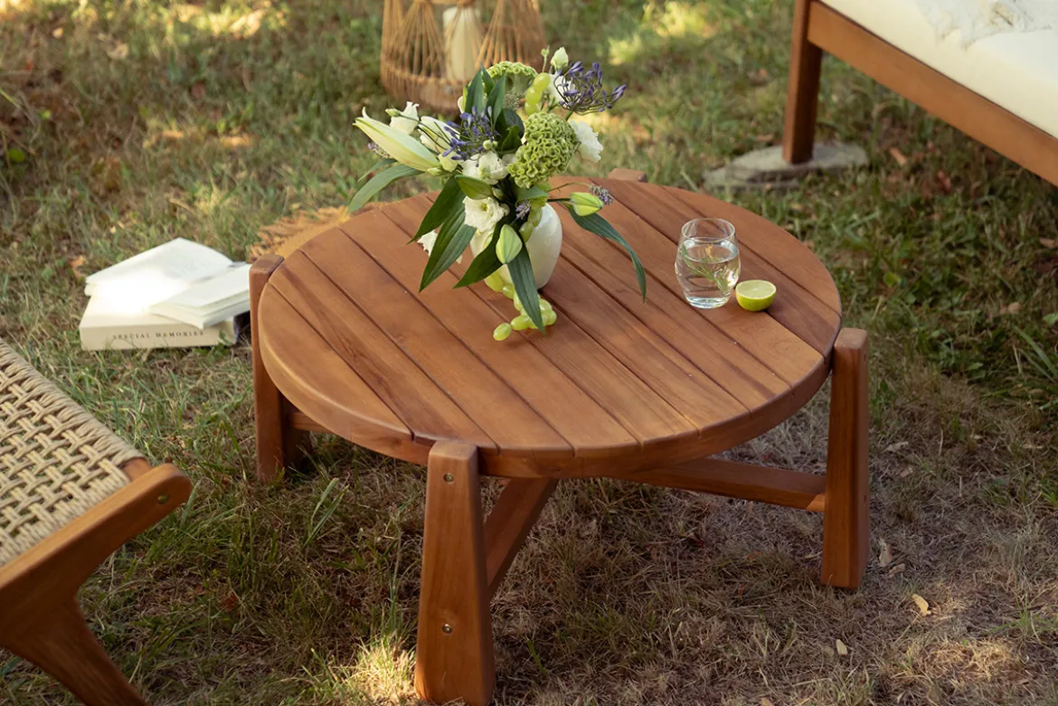 Table basse de jardin ronde en bois teck massif D82 cm CAROLINA