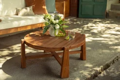 Table basse de jardin ronde en bois teck massif D82 cm CAROLINA