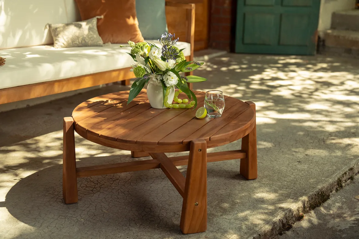 Table basse de jardin ronde en bois teck massif D82 cm CAROLINA
