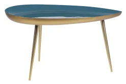 Table basse design en acier laqué bleu canard et doré L80 cm DROP
