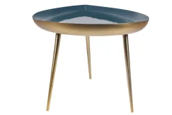 Table basse design en acier laqué bleu canard et doré L80 cm DROP