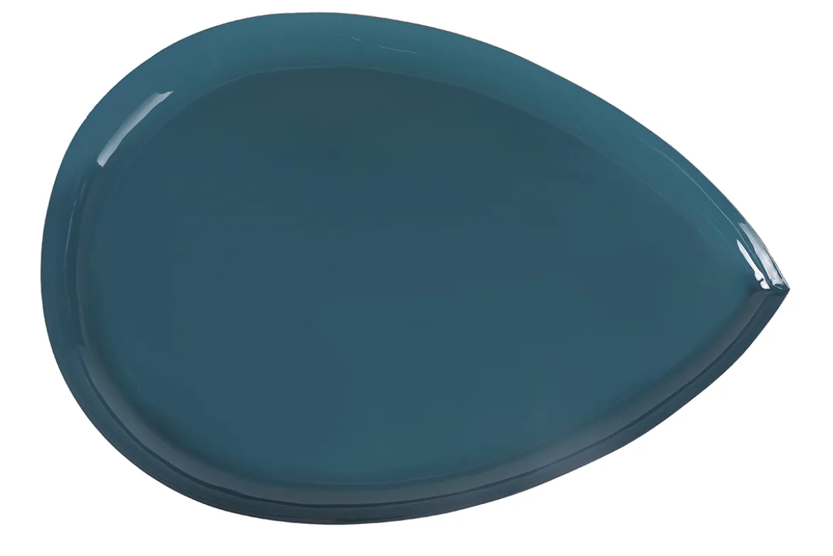 Table basse design en acier laqué bleu canard et doré L80 cm DROP
