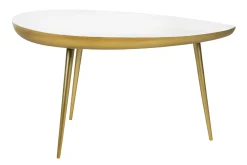 Table basse design en acier laqué blanc et doré L80 cm DROP