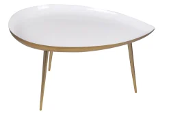 Table basse design en acier laqué blanc et doré L80 cm DROP