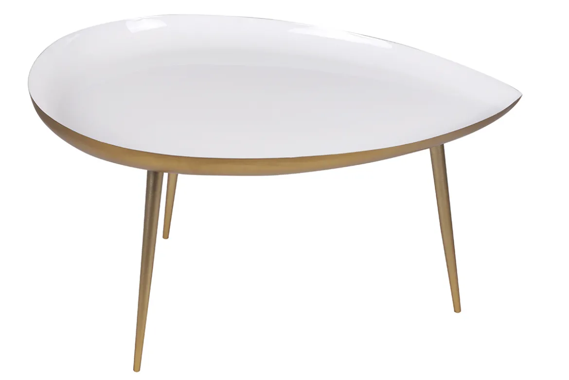 Table basse design en acier laqué blanc et doré L80 cm DROP