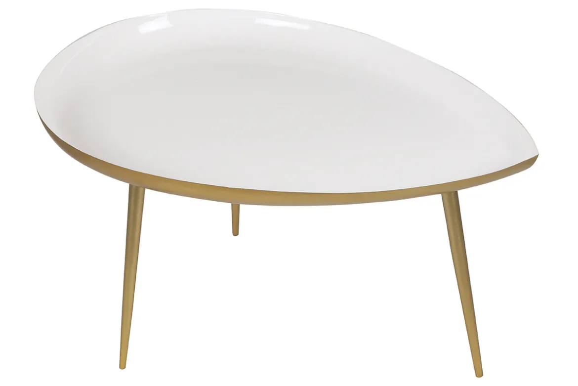 Table basse design en acier laqué blanc et doré L80 cm DROP