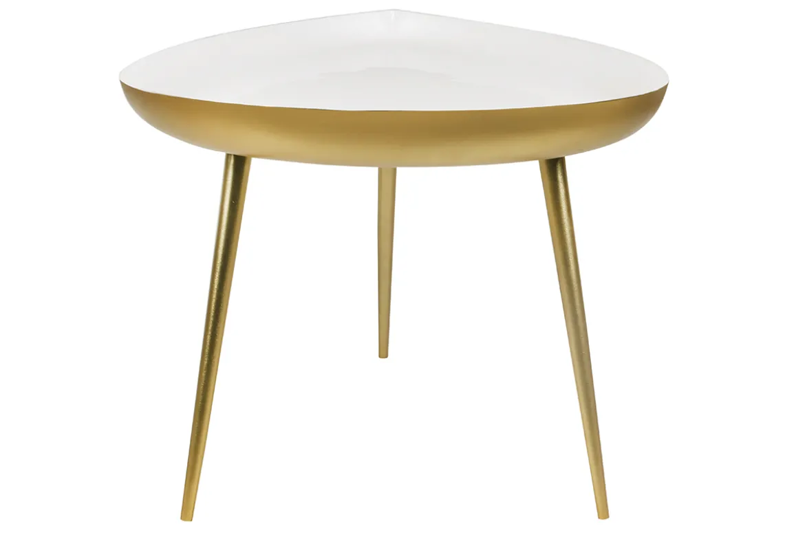 Table basse design en acier laqué blanc et doré L80 cm DROP