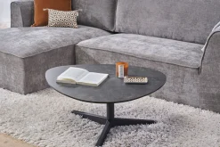 Table basse design en céramique noire et métal L84 cm LEWA