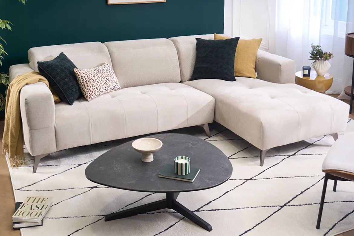 Table basse design en céramique noire et métal L100 cm LEWA