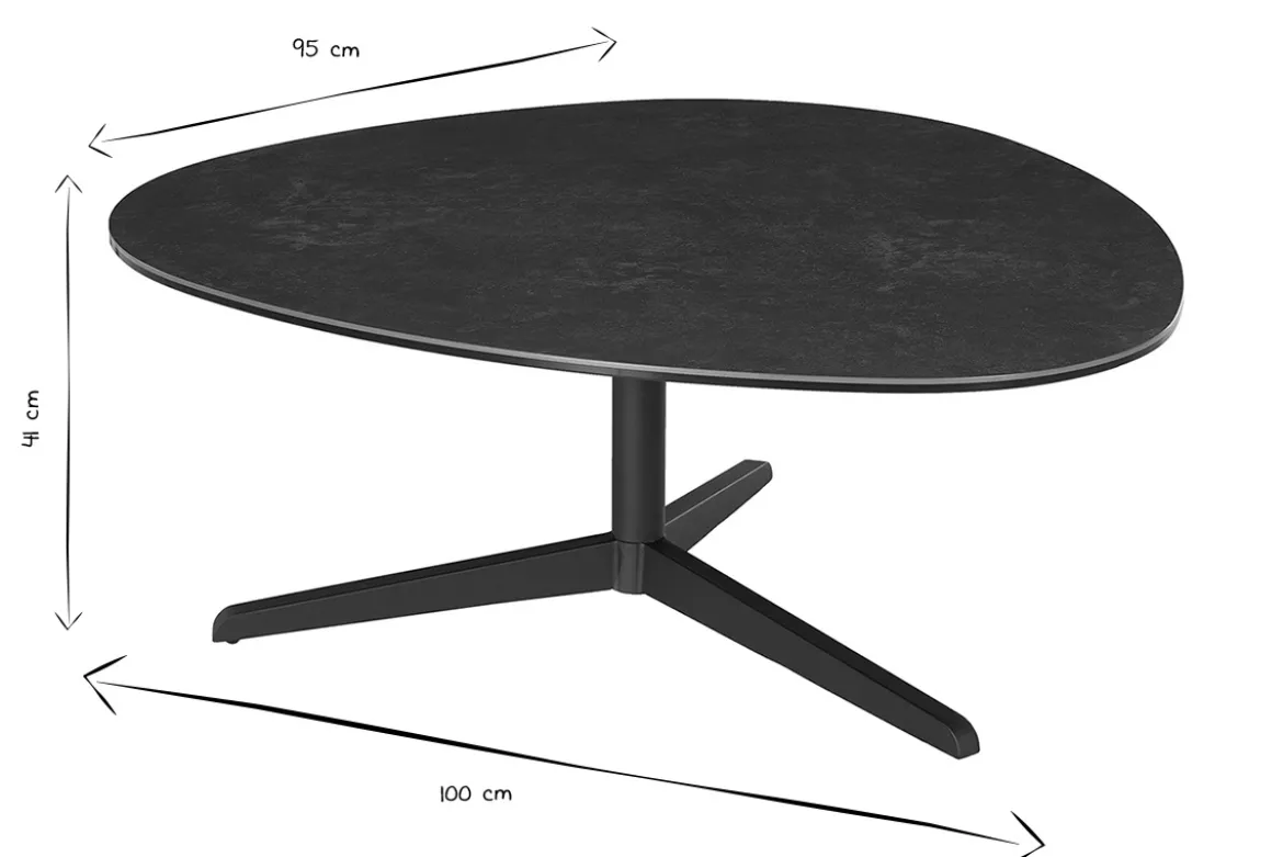 Table basse design en céramique noire et métal L100 cm LEWA