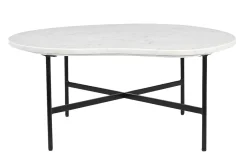 Table basse design en marbre blanc et métal noir L80 cm SASSO
