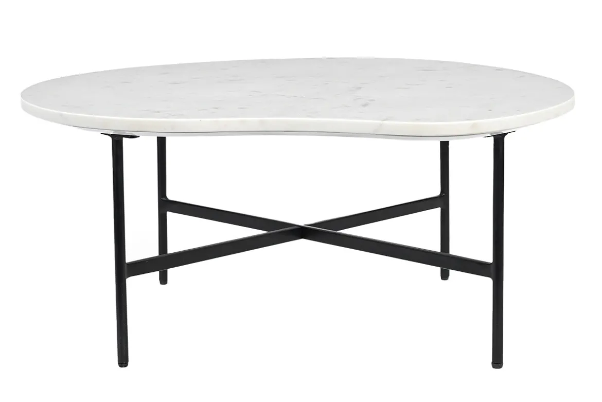 Table basse design en marbre blanc et métal noir L80 cm SASSO