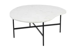Table basse design en marbre blanc et métal noir L80 cm SASSO
