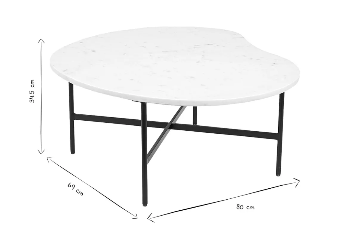 Table basse design en marbre blanc et métal noir L80 cm SASSO