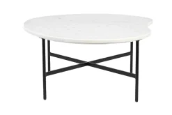 Table basse design en marbre blanc et métal noir L80 cm SASSO