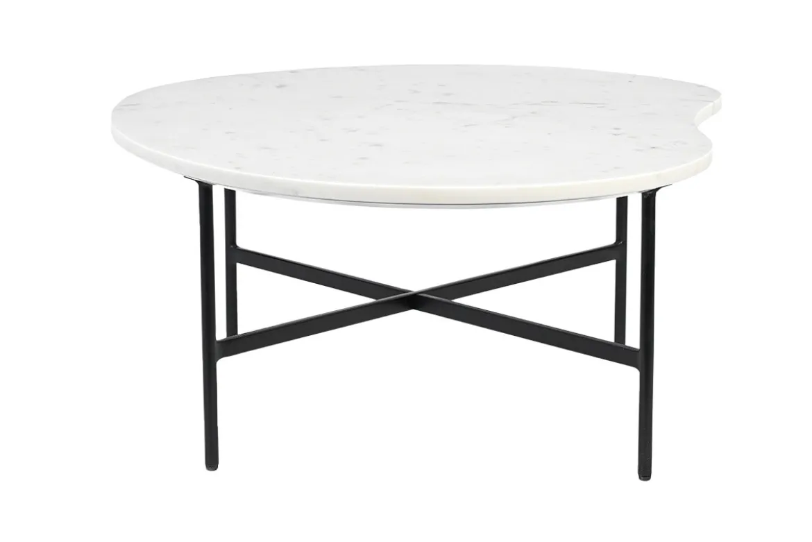 Table basse design en marbre blanc et métal noir L80 cm SASSO
