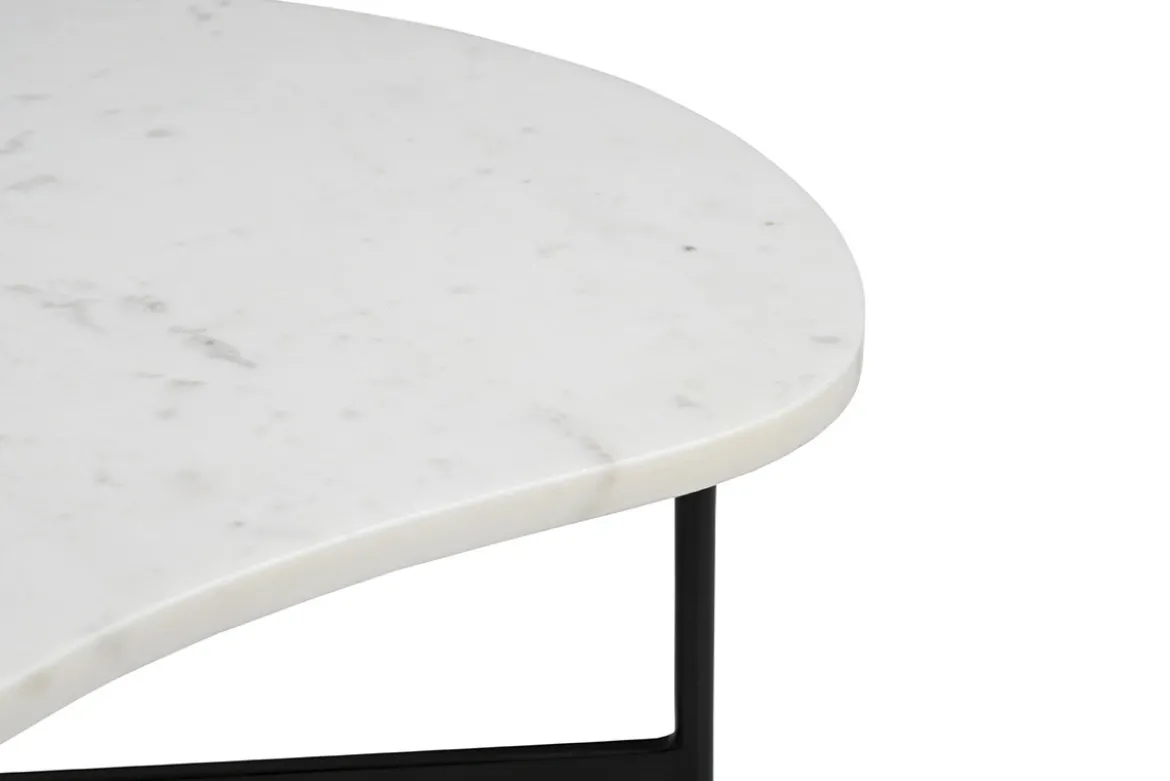 Table basse design en marbre blanc et métal noir L80 cm SASSO