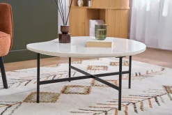 Table basse design en marbre blanc et métal noir L80 cm SASSO