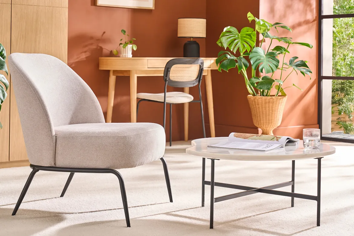 Table basse design en marbre blanc et métal noir L80 cm SASSO