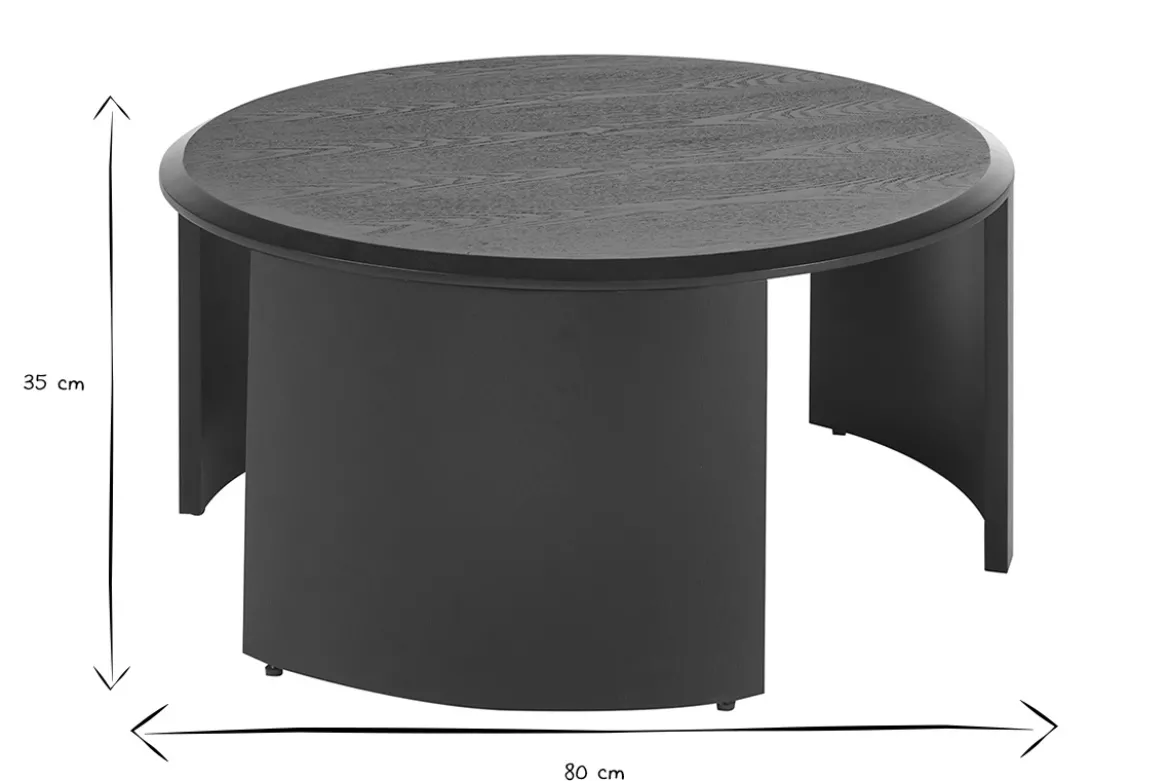 Table basse design ronde bois noir D80 cm ZAHRA