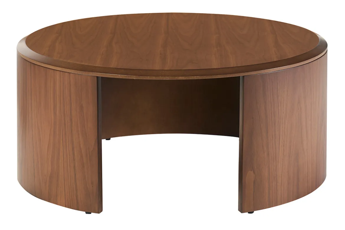 Table basse design ronde en bois foncé noyer D80 cm ZAHRA