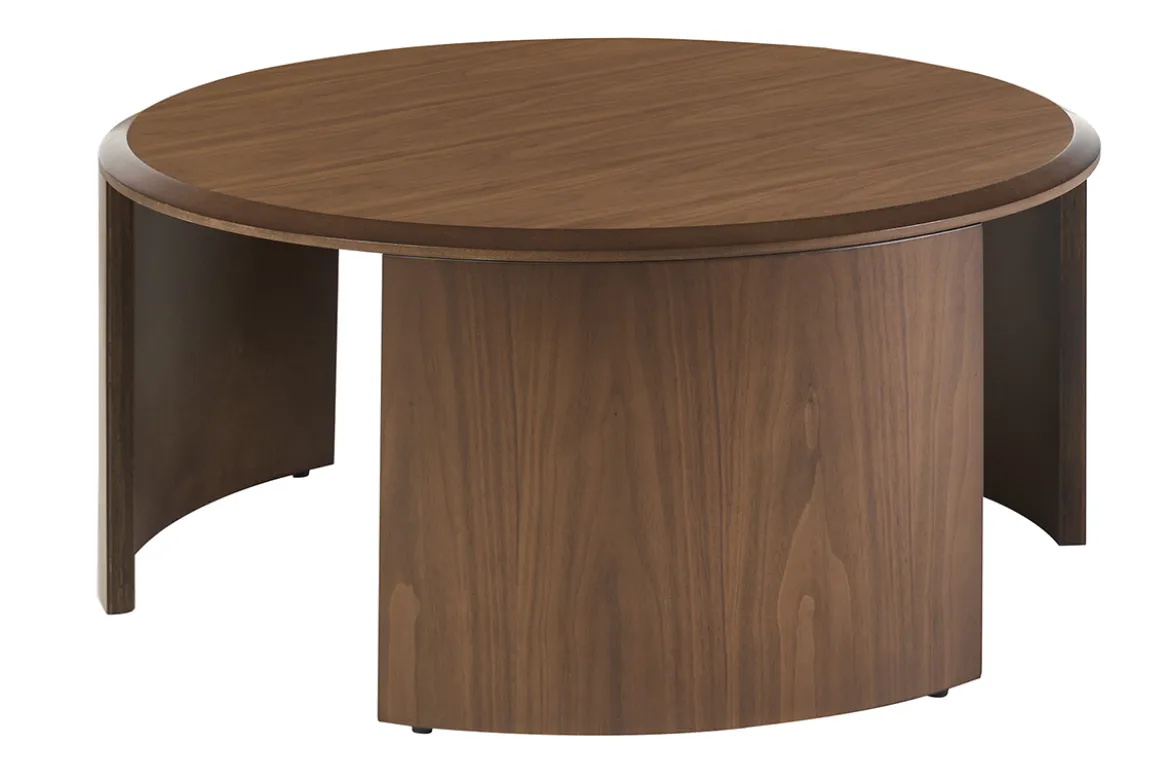 Table basse design ronde en bois foncé noyer D80 cm ZAHRA